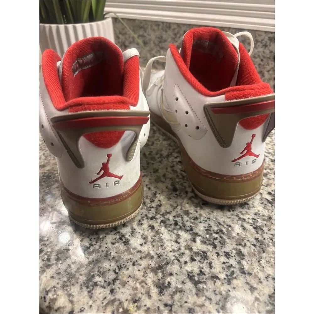 Nike Air Jordan Fusion 6 White and Red High-Top Sneakers